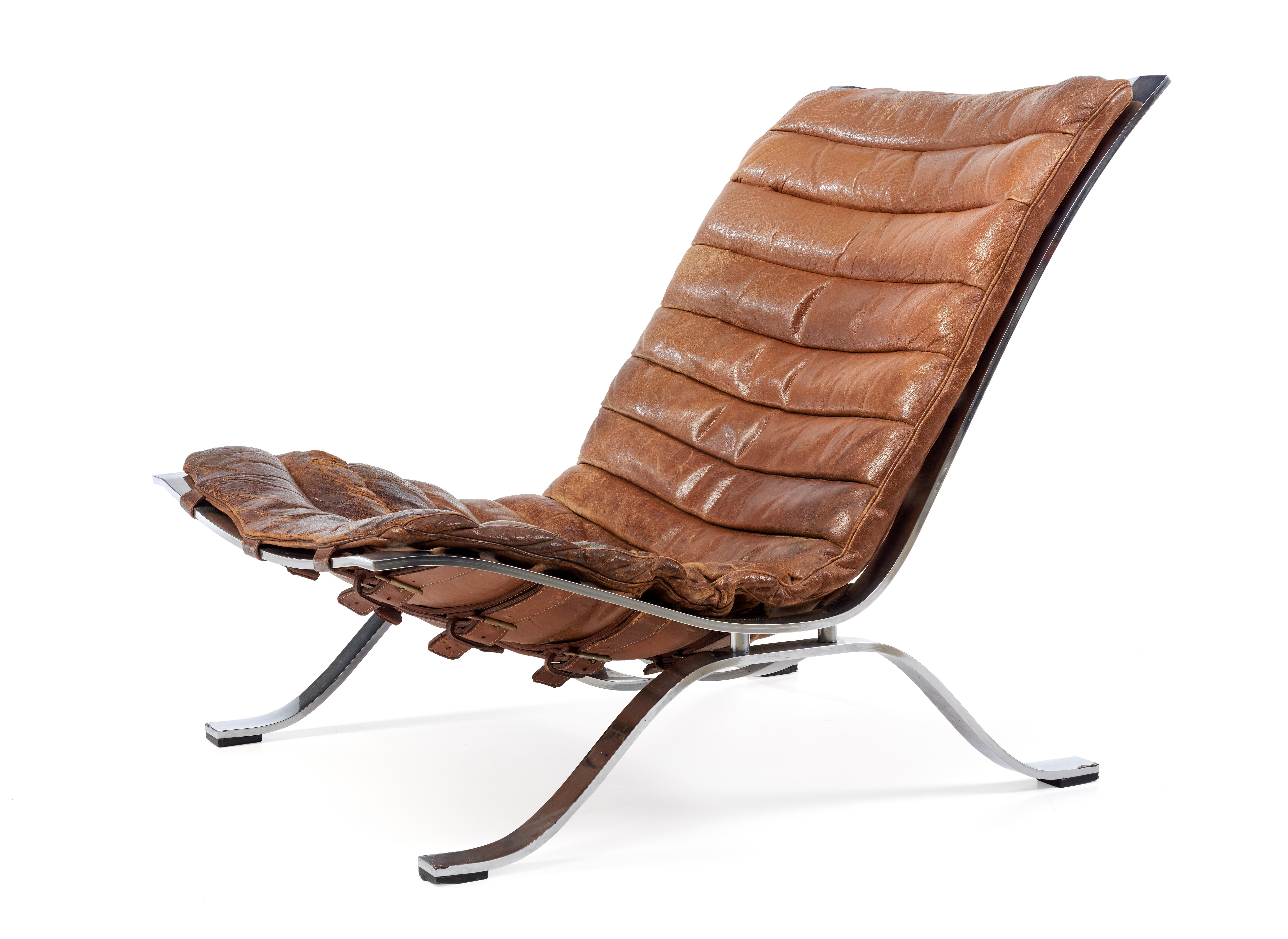 Steel Ari Lounge Chair by Arne Norell Leather, 1960s, Sweden For Sale