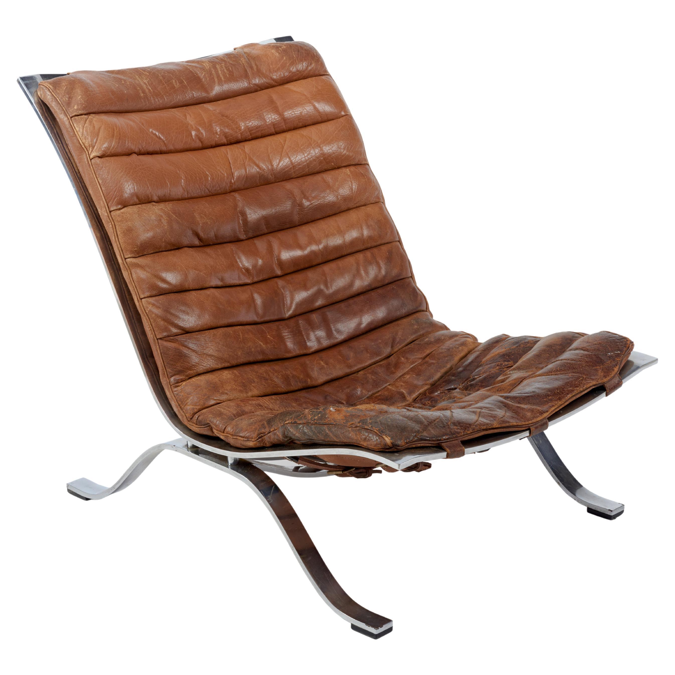 Ari Lounge Chair by Arne Norell Leather, 1960s, Sweden For Sale