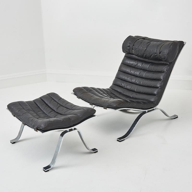 Mid-Century Modern Ari lounge chair with ottoman by Arne Norell for Norell Möbel AB, 1970s