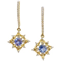 Ari Tanzanite Drop Post Earrings 14 Karat Gold 0.336 Carat Diamonds in Stock