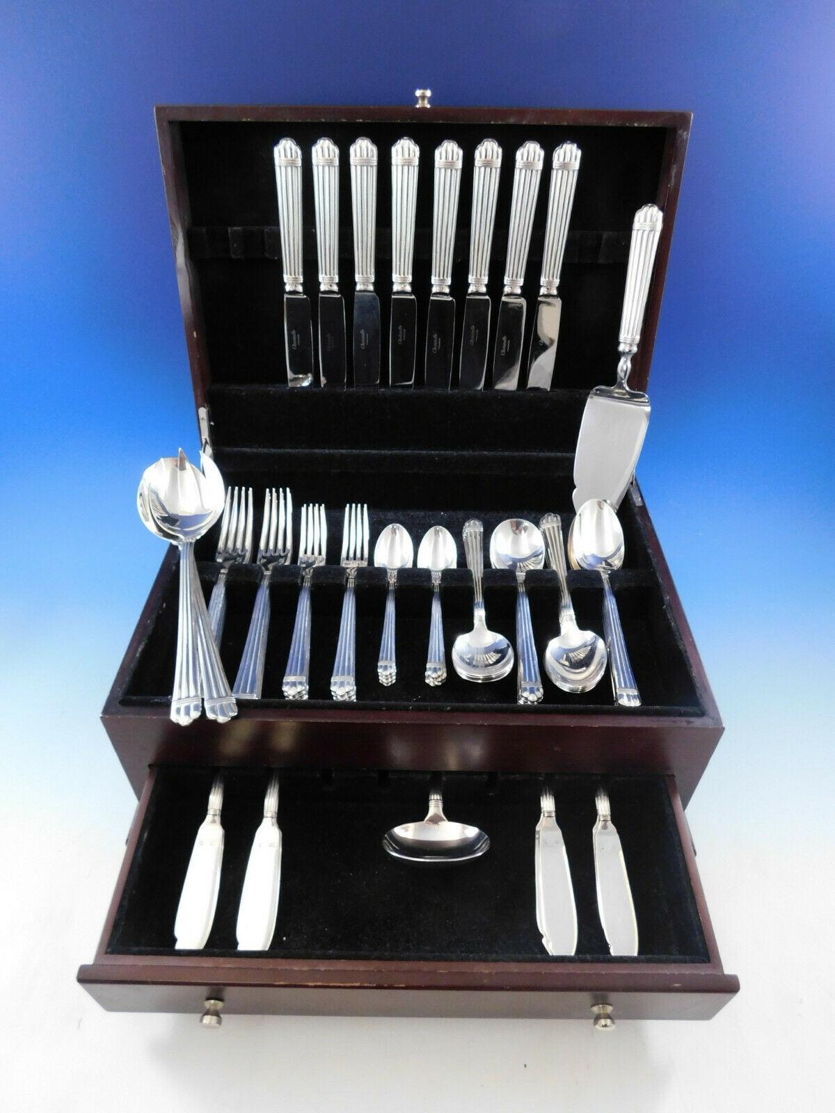 Dinner size Aria by Christofle France estate silverplate flatware set of 60 pieces. This set includes:

8 dinner size knives, 9 3/4