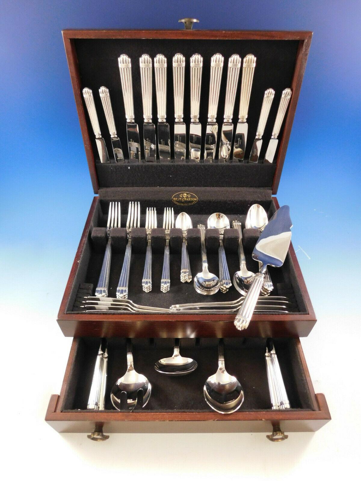 Dinner size Aria by Christofle France estate silver plate Flatware set - 76 pieces. This set includes:

8 dinner size knives, 9 3/4