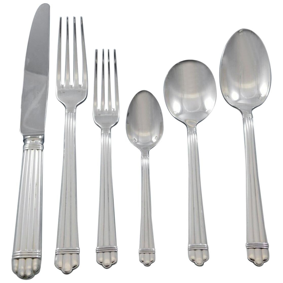 Aria, Christofle France Silver Plate Flatware Service for 8 Set 52 Pieces Dinner