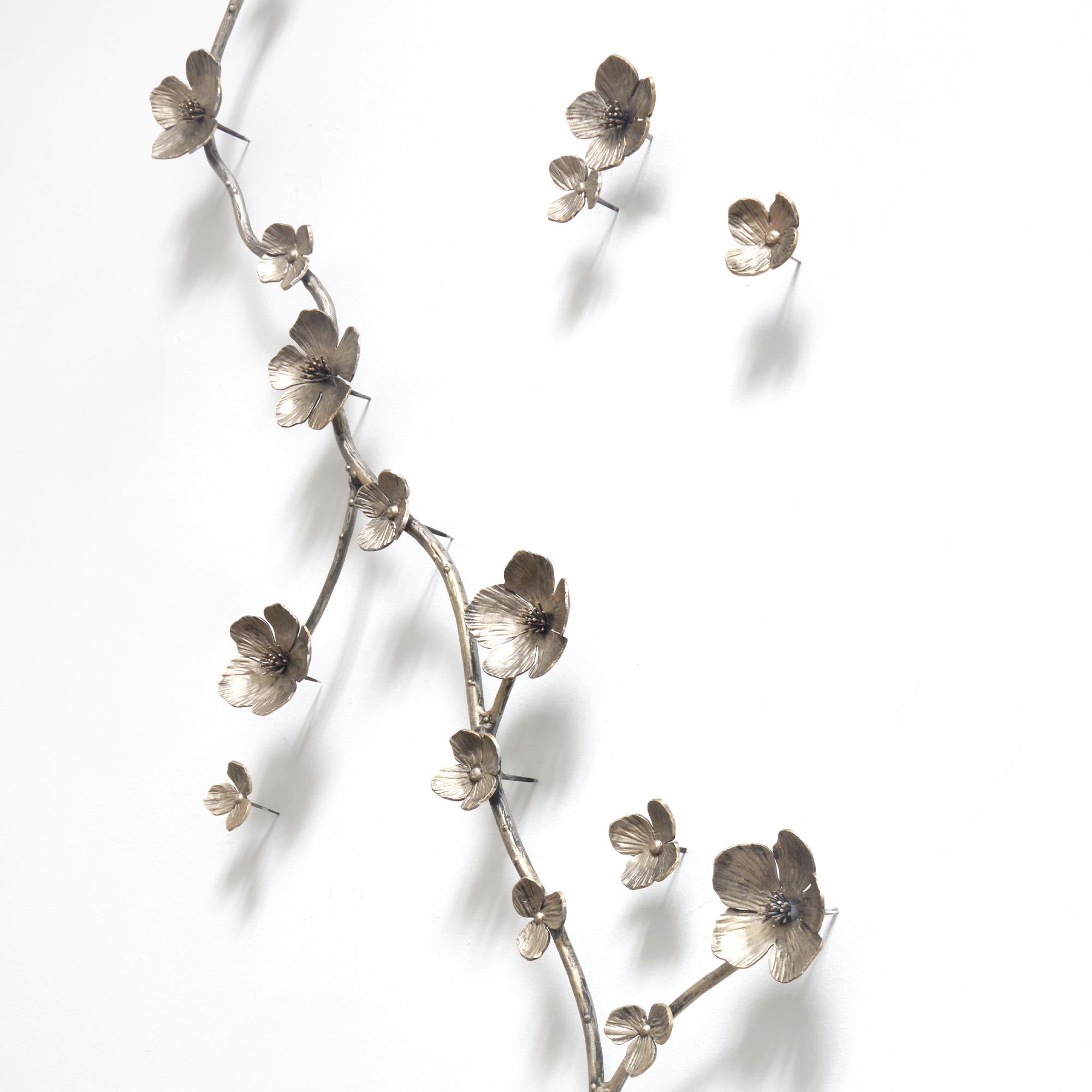 American Aria Floral Wall Sculpture in Gold Rubbed Black For Sale