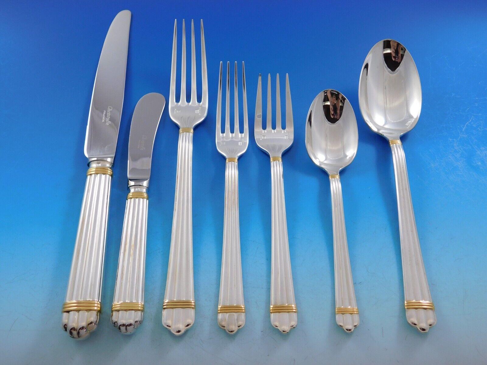 French Aria Gold by Christofle France Silverplate Flatware Service Set Dinner in Box