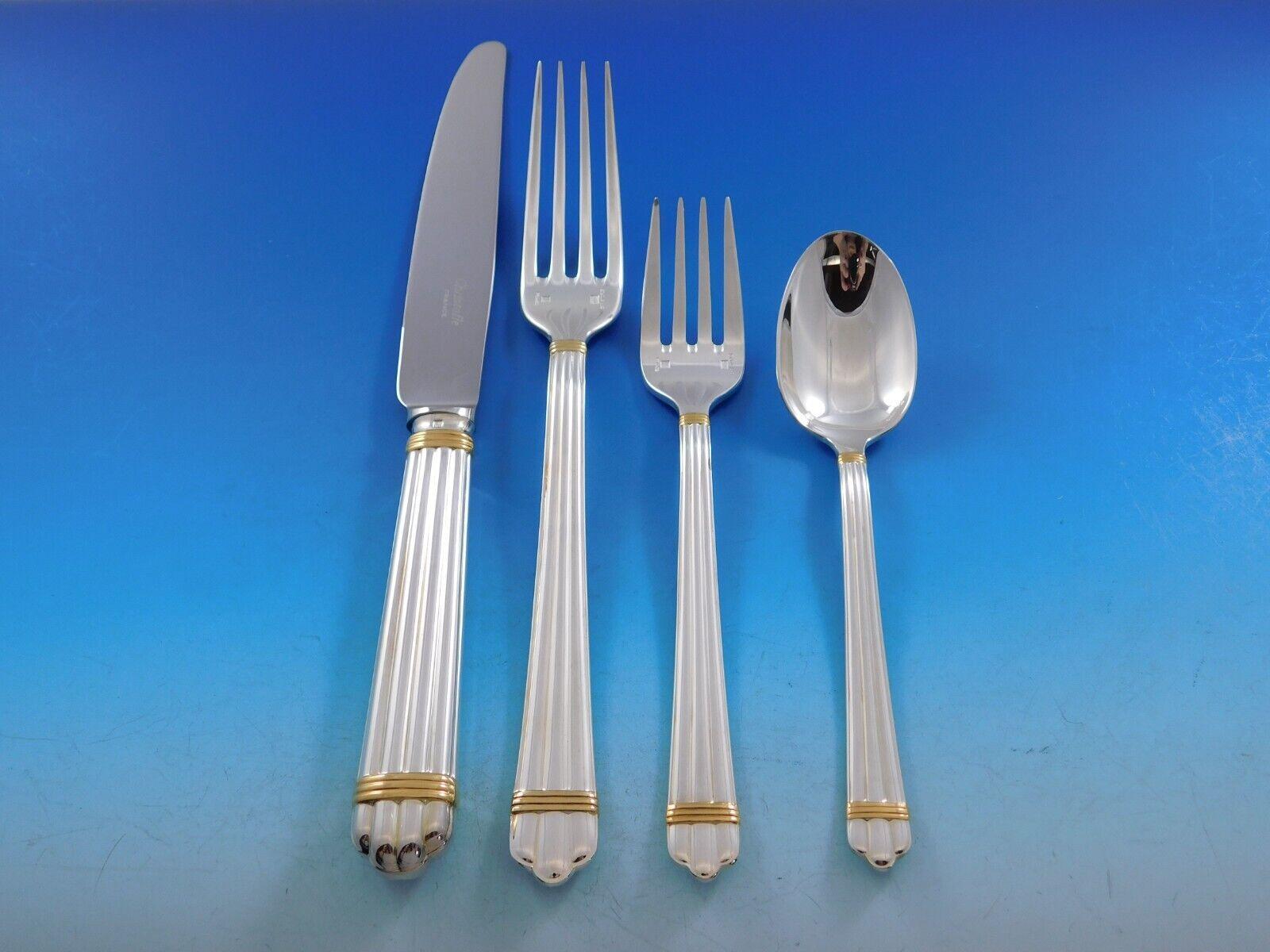 Aria Gold by Christofle France Silverplate Flatware Service Set Dinner in Box In Excellent Condition In Big Bend, WI