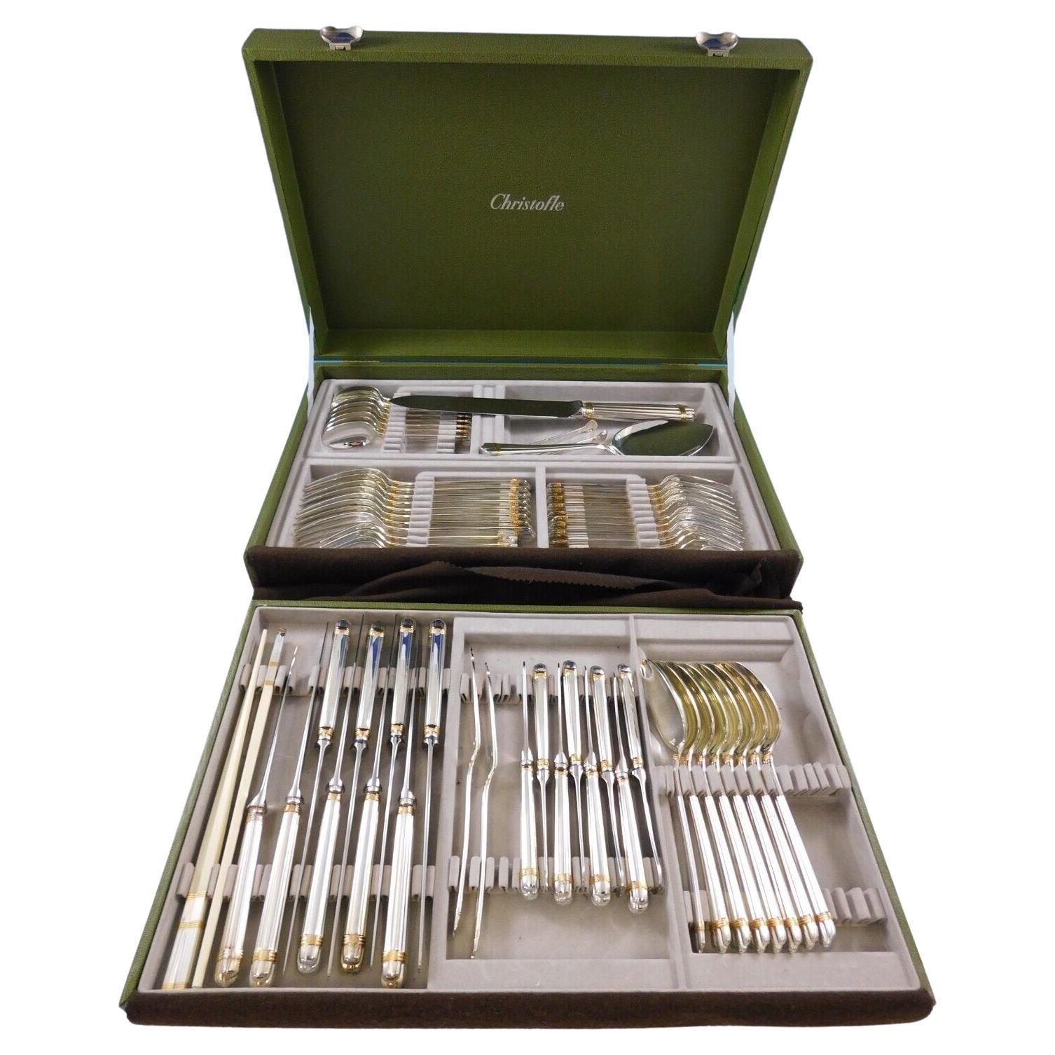 Aria Gold by Christofle France Silverplate Flatware Service Set Dinner in Box
