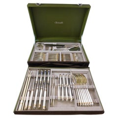 Vintage Aria Gold by Christofle France Silverplate Flatware Service Set Dinner in Box