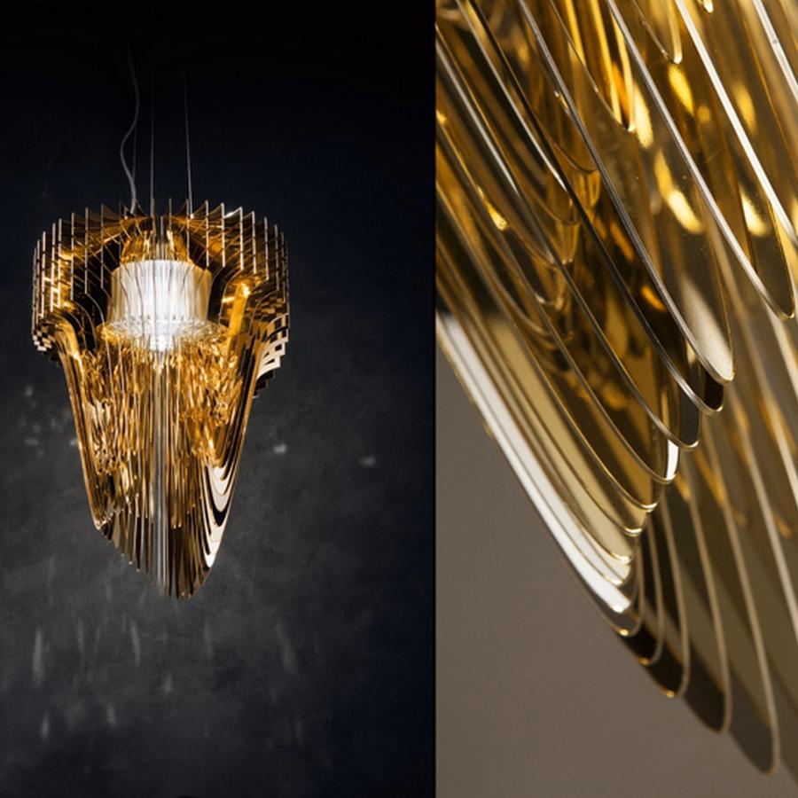 Modern Aria Gold Suspension Lamp by Zaha Hadid Made in Italy