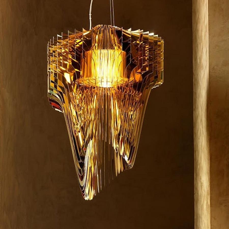 Italian Aria Gold Suspension Lamp by Zaha Hadid Made in Italy