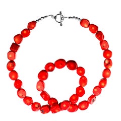 Aria Jewelry Design 28-Inch Red Bamboo Coral Necklace, Unique Beads