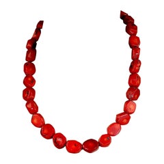 Aria Jewelry Design 28-Inch Red Bamboo Coral Necklace, Unique Beads