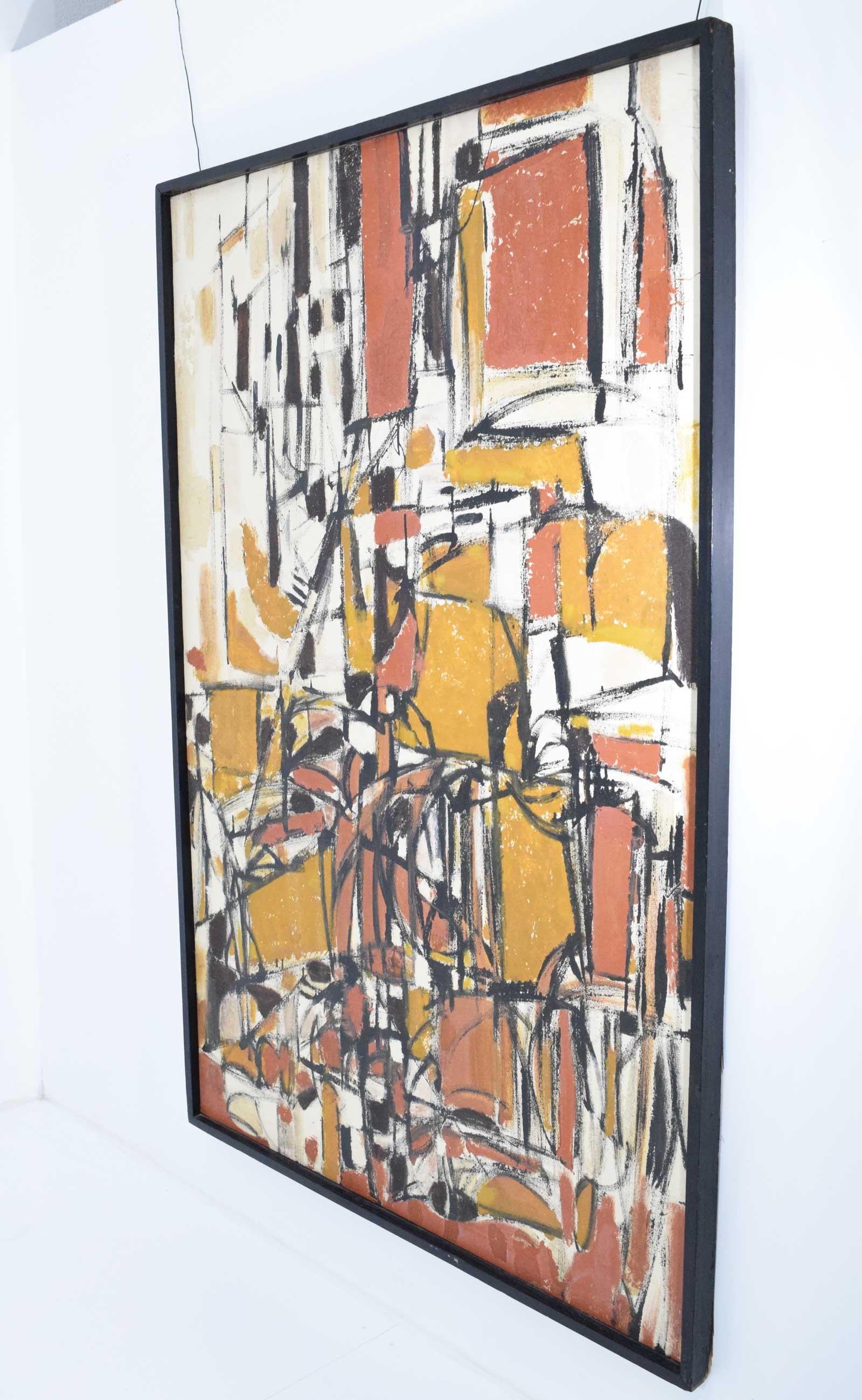 Ariadna Liebau Oil on Canvas, 1950s in Black, Terracotta and Gold 1