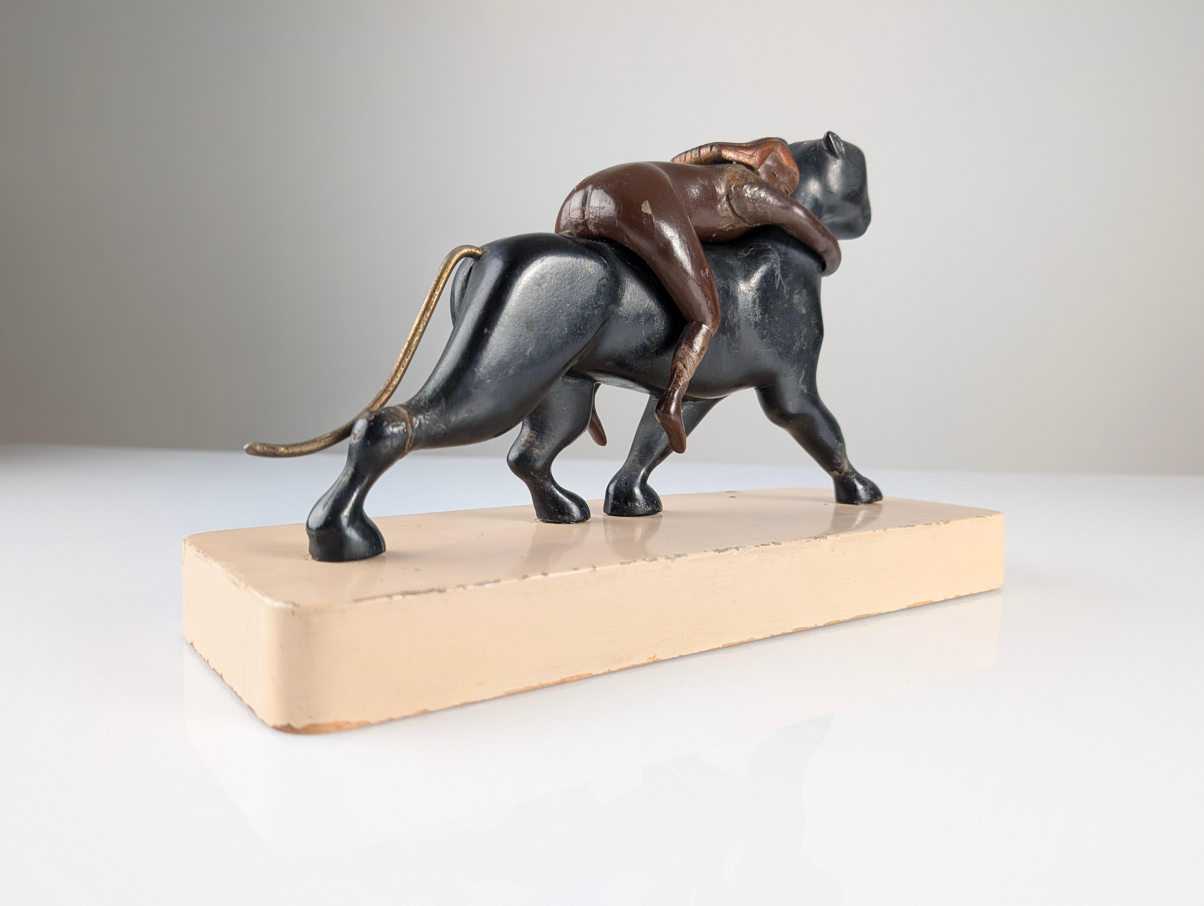 Ariadne and the Panther, Art Deco Sculpture in Wood and Brass, 1920s For Sale 5