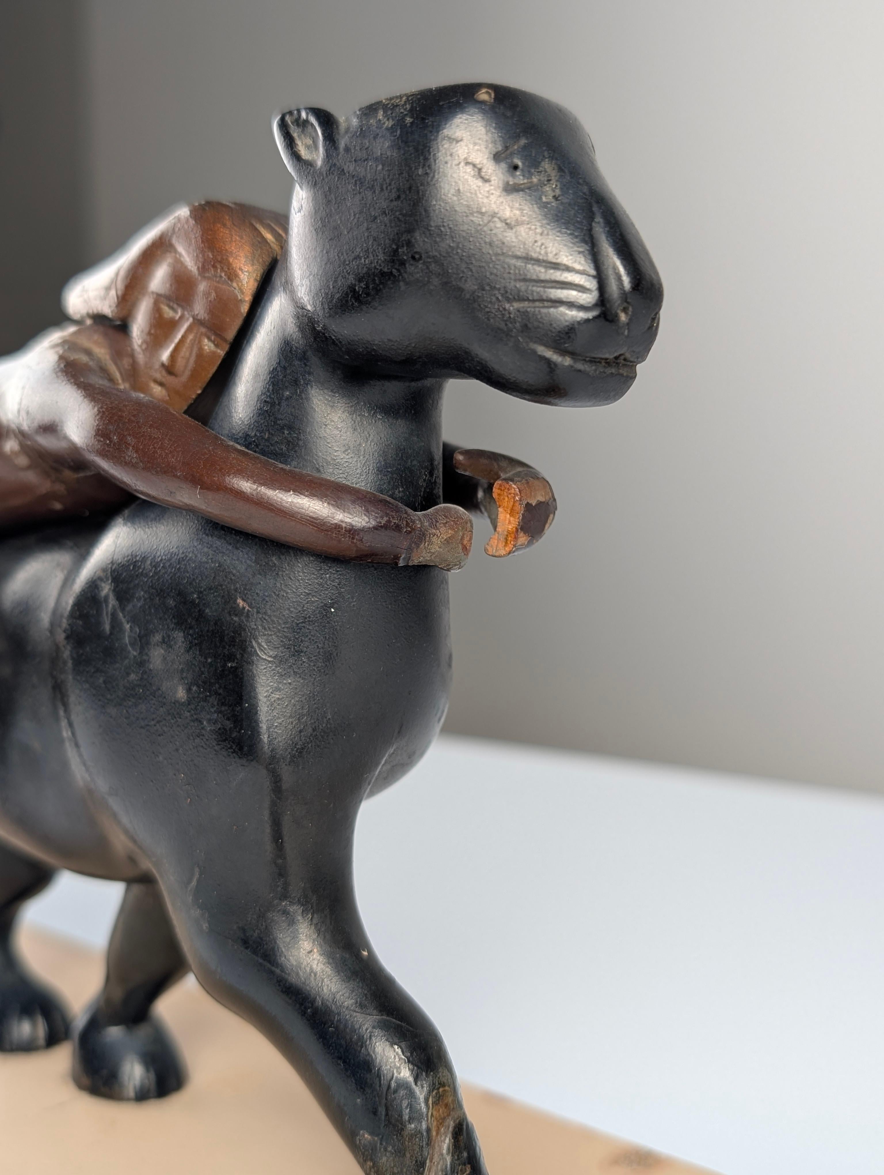 Ariadne and the Panther, Art Deco Sculpture in Wood and Brass, 1920s For Sale 7
