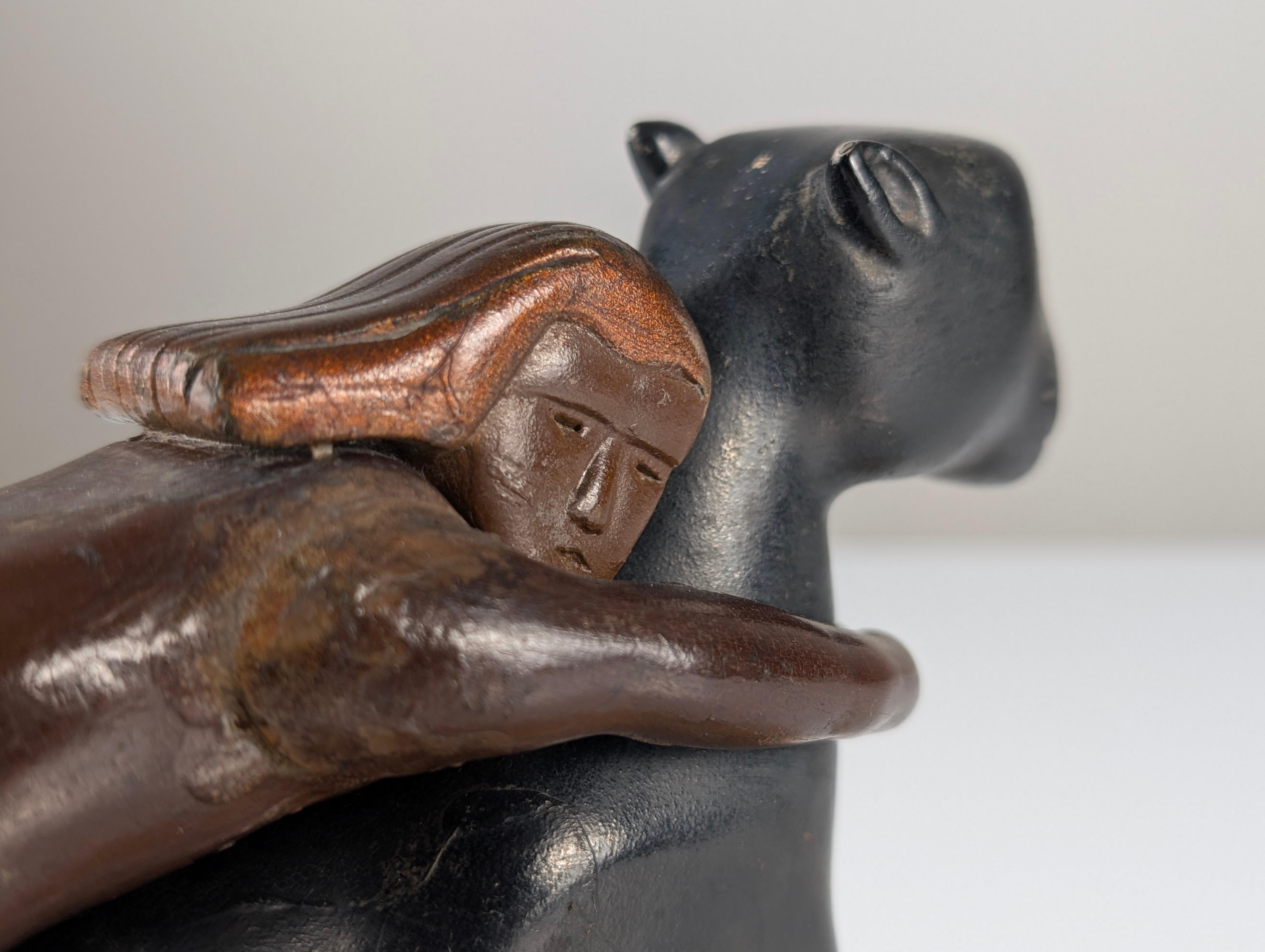Ariadne and the Panther, Art Deco Sculpture in Wood and Brass, 1920s For Sale 3