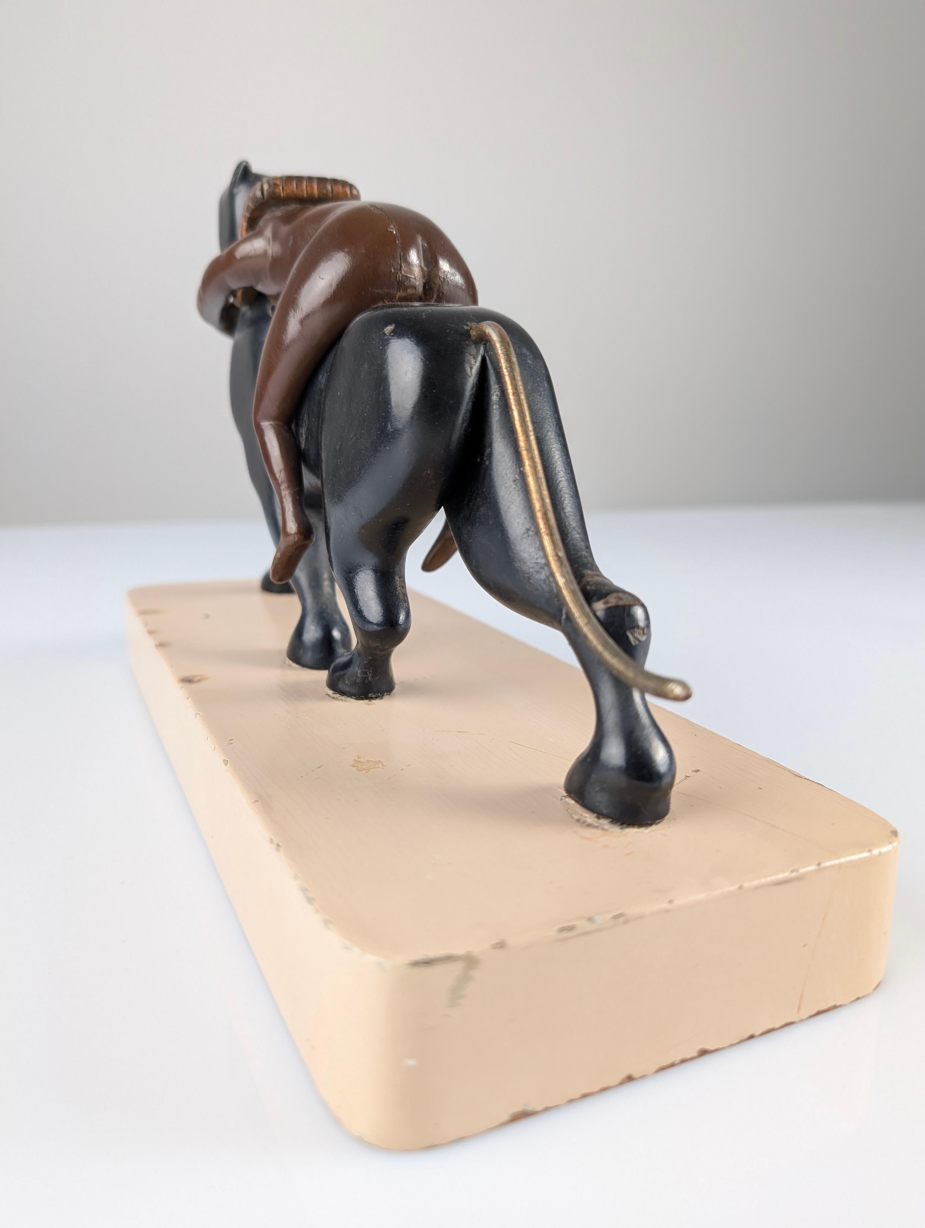 Ariadne and the Panther, Art Deco Sculpture in Wood and Brass, 1920s For Sale 4