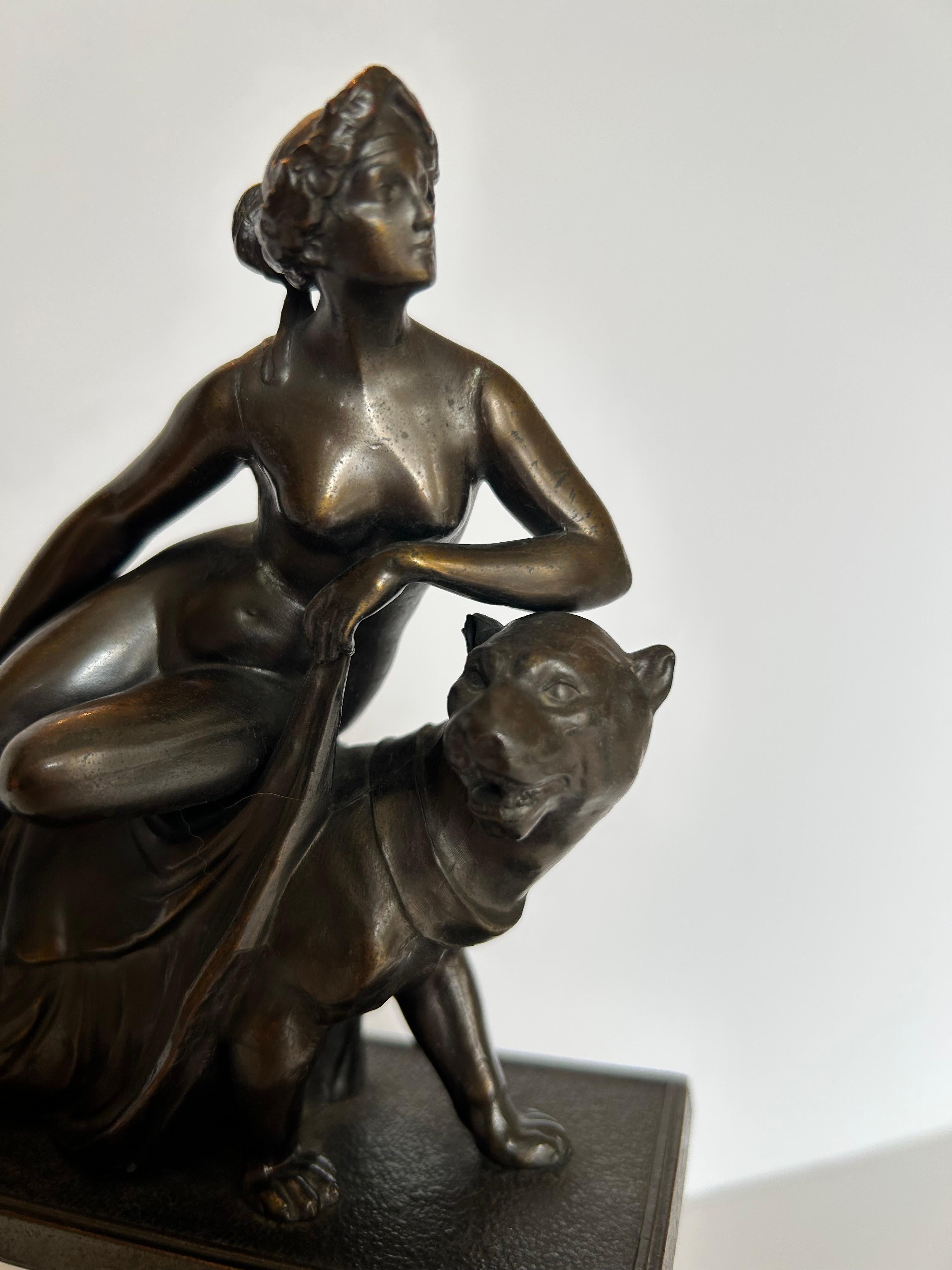 Ariadne and the Panther Bronze After Johann Heinrich Dannecker, Mantel Clock For Sale 6
