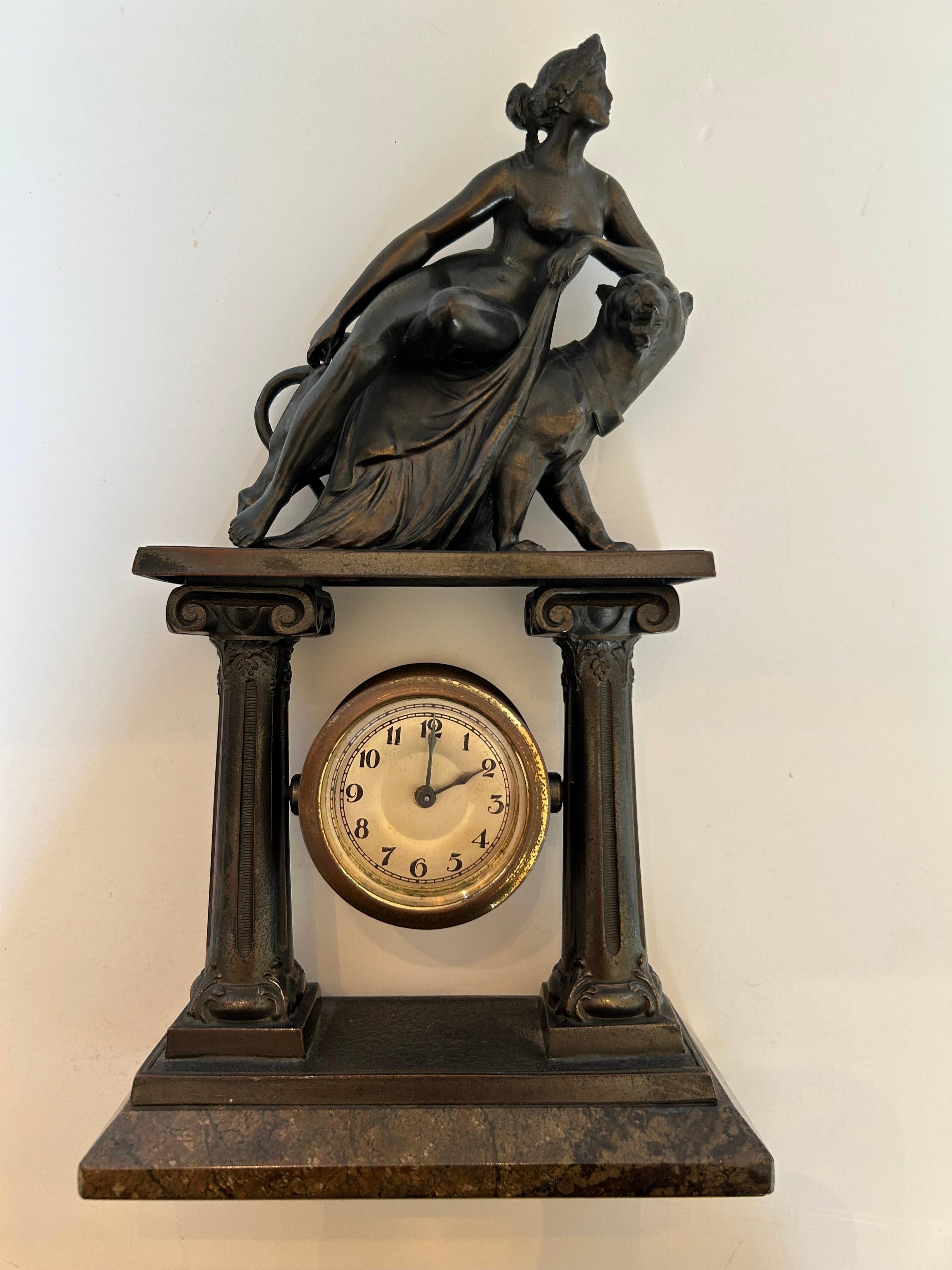 Classical Greek Ariadne and the Panther Bronze After Johann Heinrich Dannecker, Mantel Clock For Sale