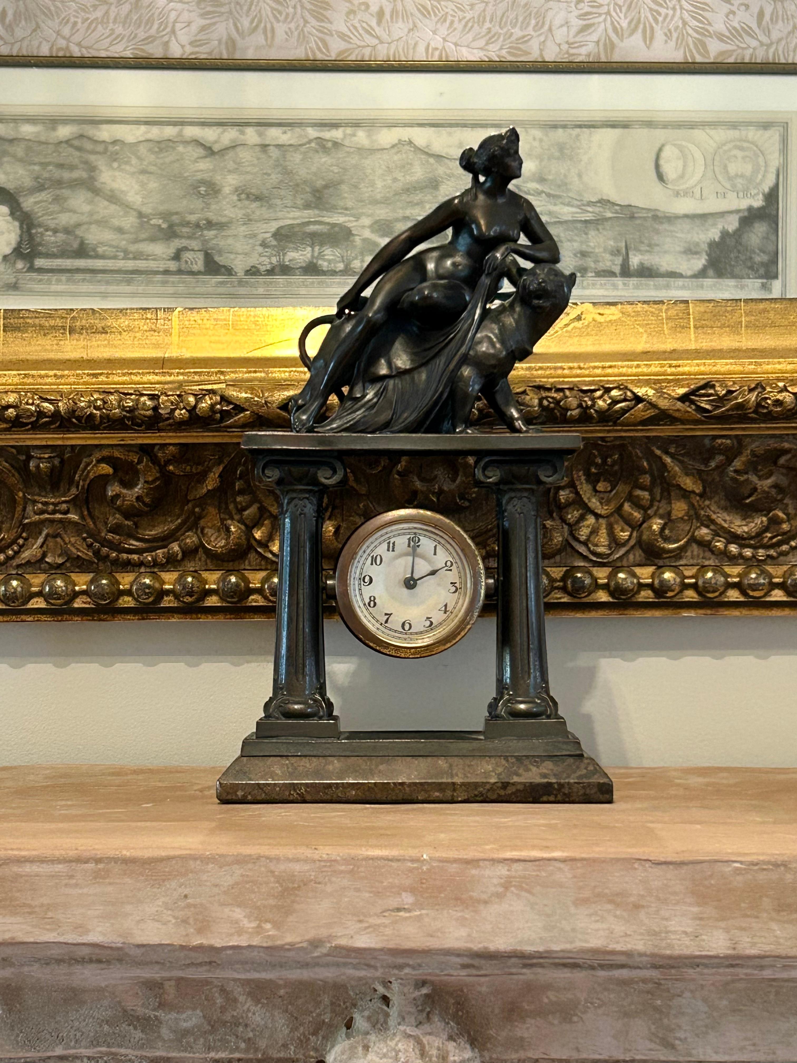 French Ariadne and the Panther Bronze After Johann Heinrich Dannecker, Mantel Clock For Sale