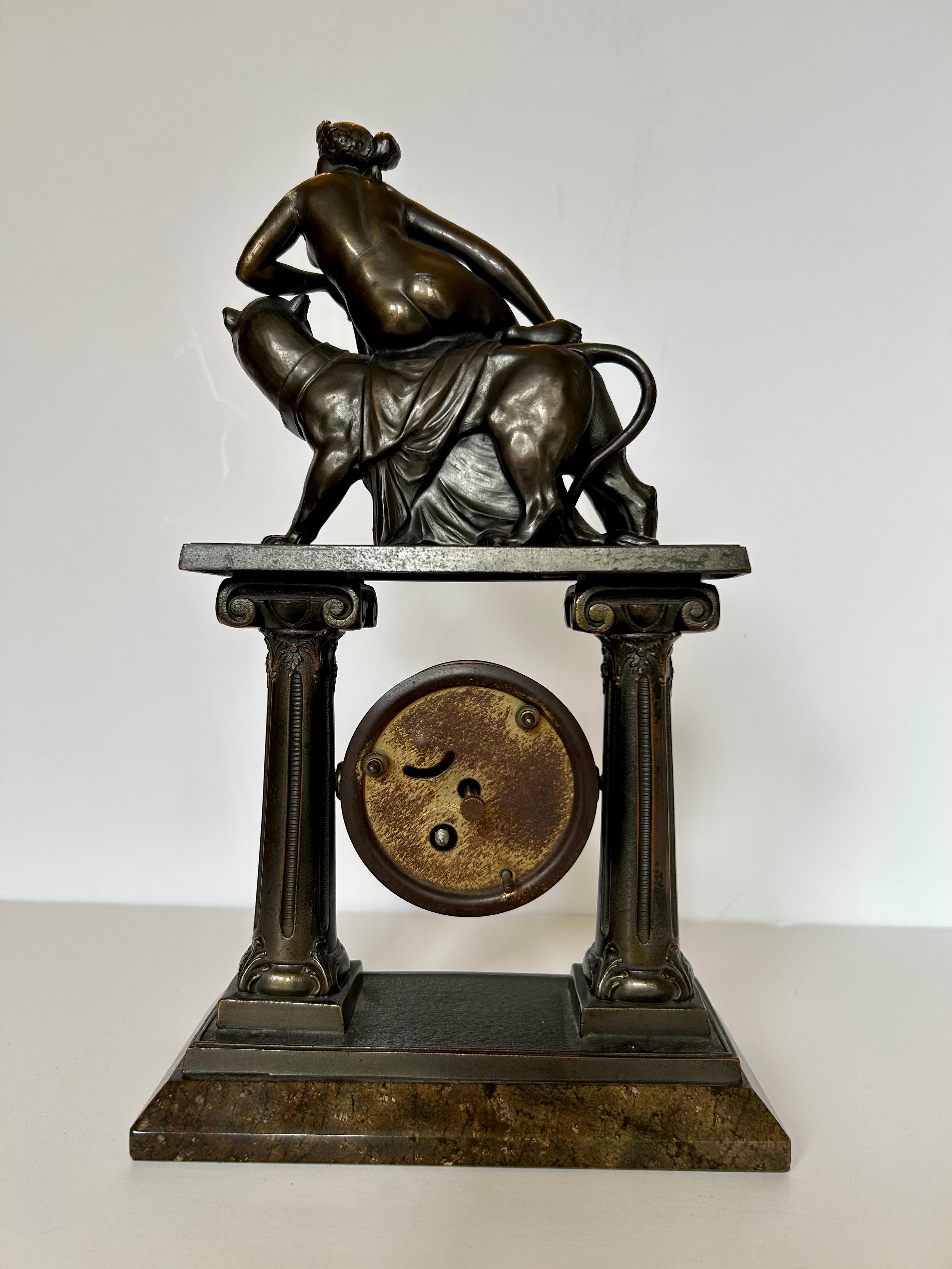 Ariadne and the Panther Bronze After Johann Heinrich Dannecker, Mantel Clock In Good Condition For Sale In Toronto, CA