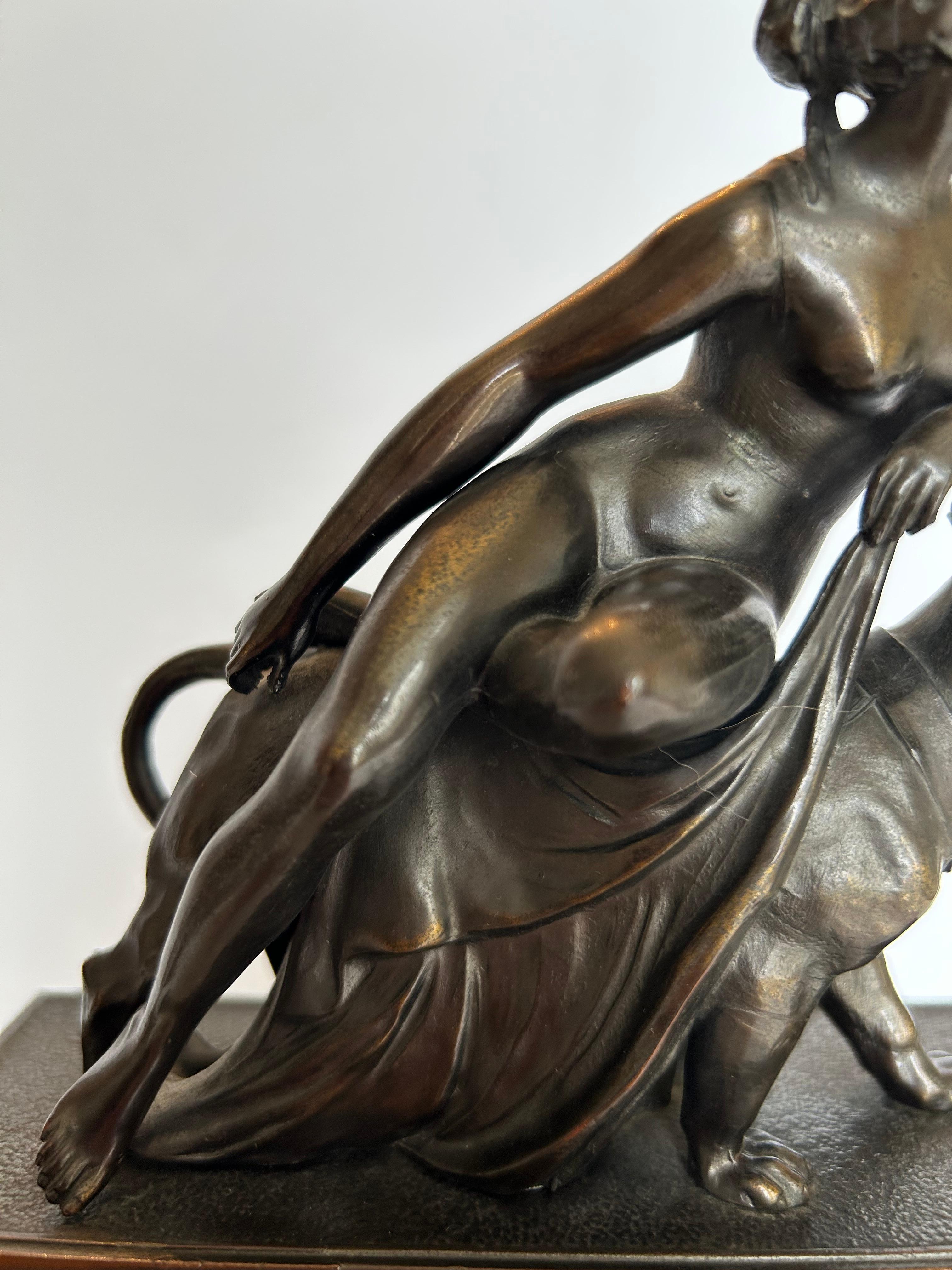 Ariadne and the Panther Bronze After Johann Heinrich Dannecker, Mantel Clock For Sale 3