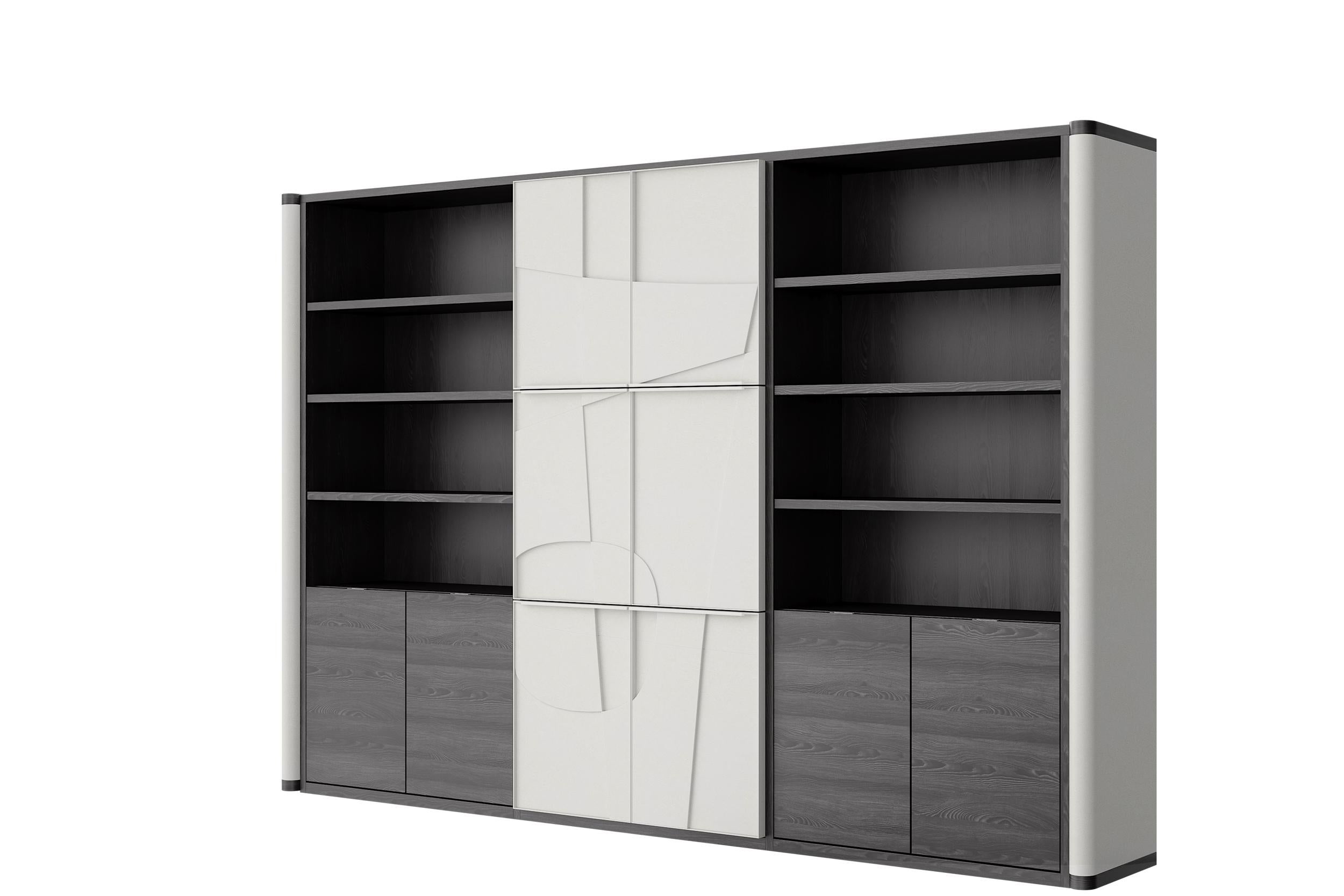 Oak Ariadne, Black and White Library Wall Units by Ultramobili For Sale