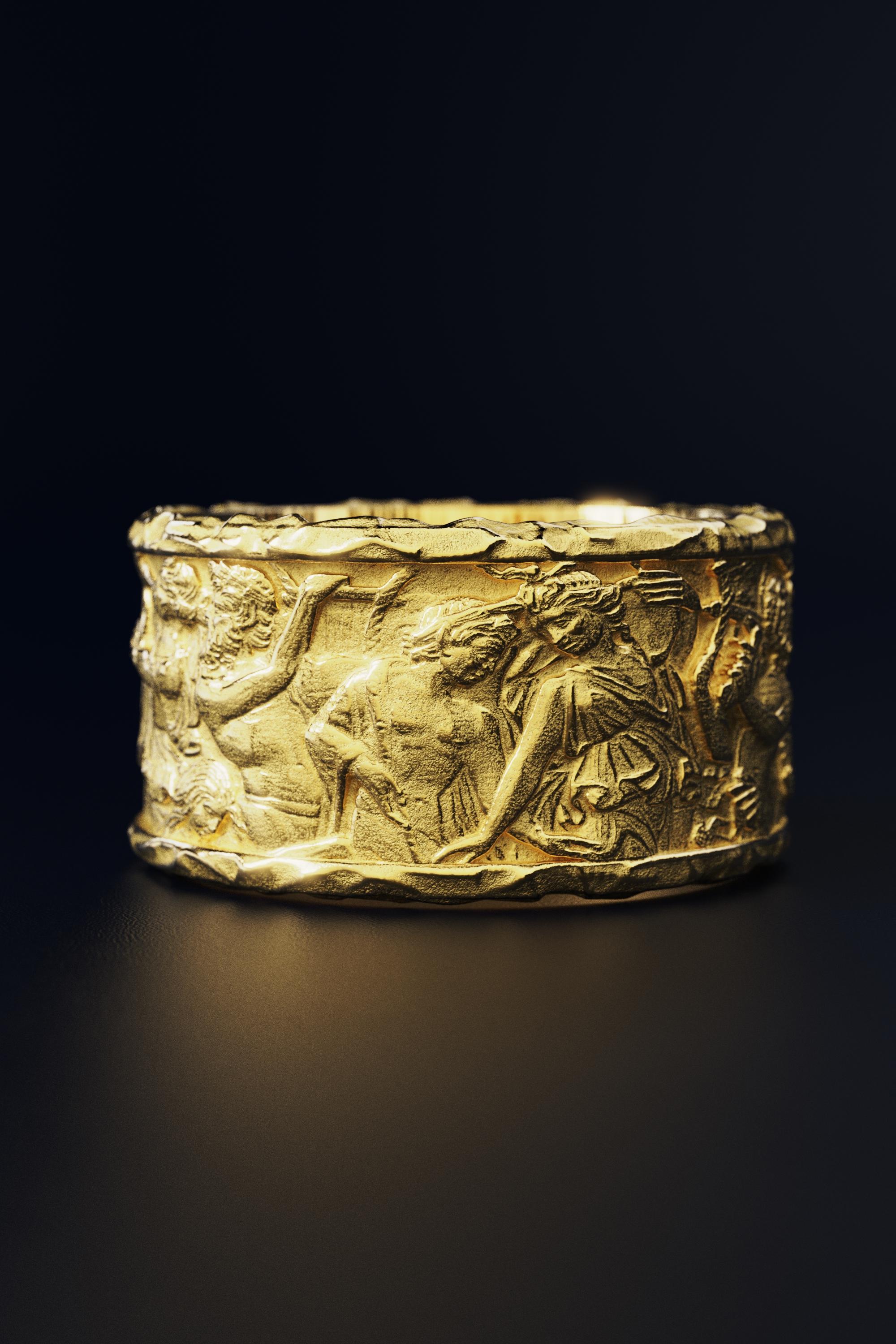 For Sale:  Ariadne & Dionysus Men's Solid Gold Ring 18K  Oltremare Gioielli made in Italy 3