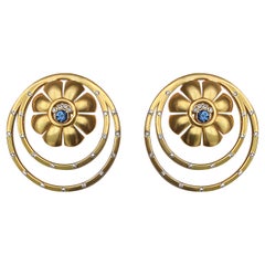 Ariadne Grecian Flower Stud Earrings with Diamonds and Sapphires