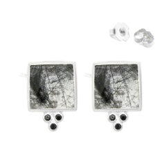 Ariana Black Tourmalated Silver Stud Earrings
