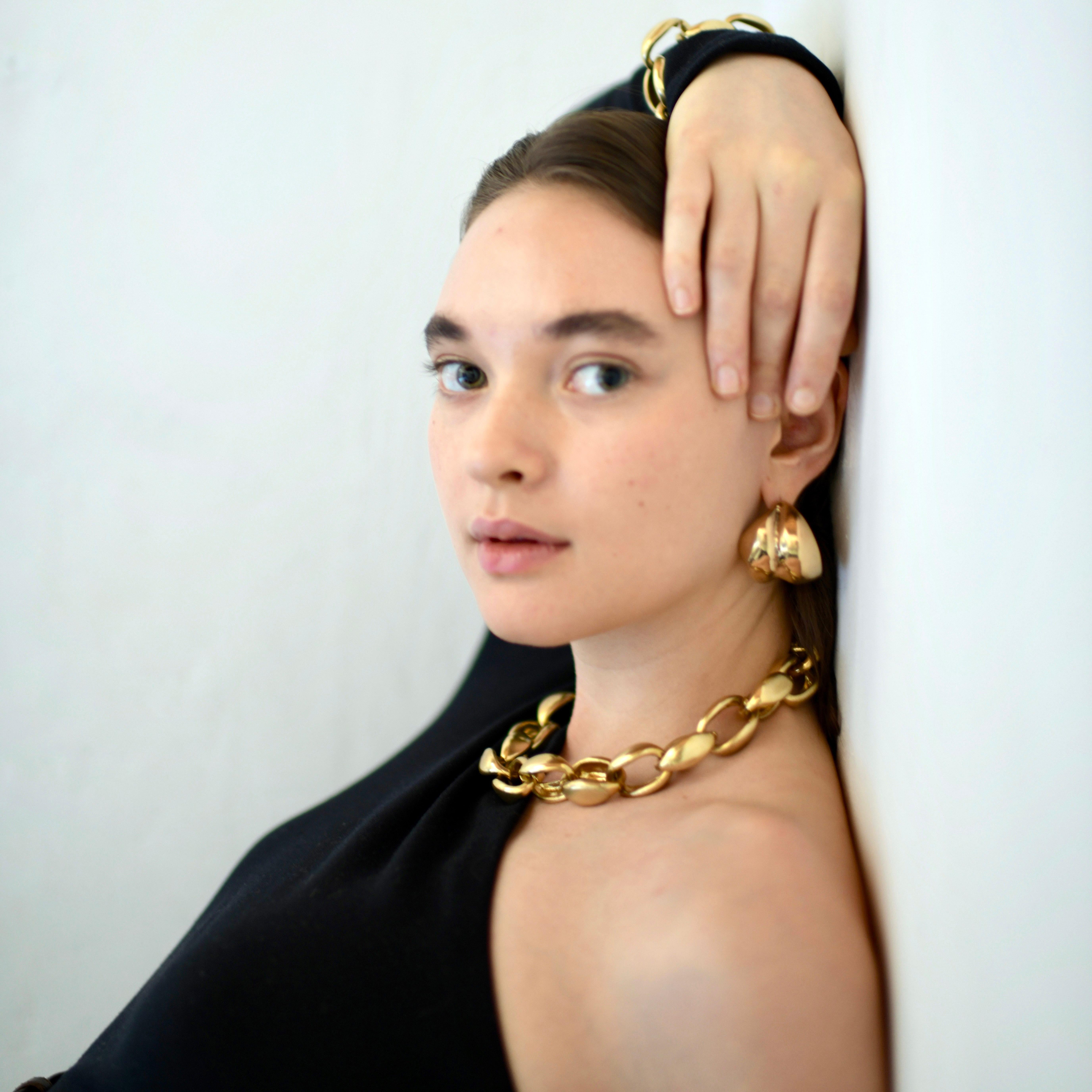 Le collier à chaîne Ariana Boussard-Reifel Apnet est une  chaîne épaisse d'inspiration patrimoniale, rappelant le style équestre. Ce collier évoque un sens du glamour et de la gravité qui convient aussi bien à une écurie de chevaux qu'à une vidéo de