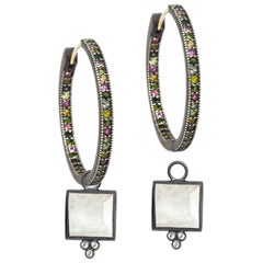 Ariana Moonstone Charms and Intricate Tourmaline Oxidized Hoop Earrings