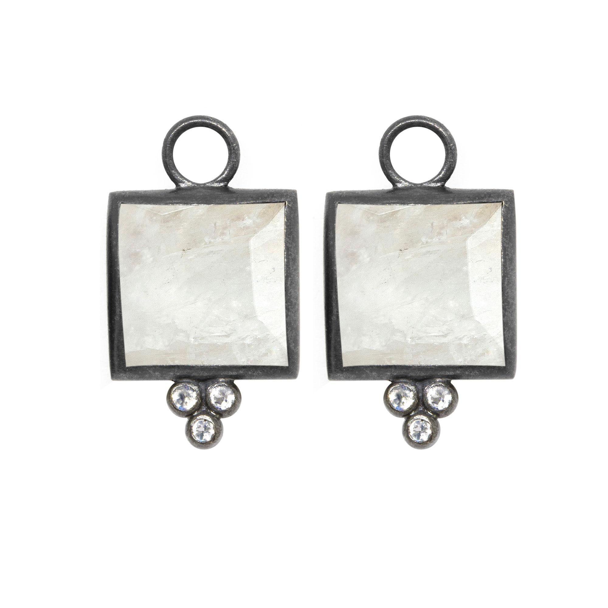 Ariana Moonstone Oxidized Earrings In New Condition In Denver, CO