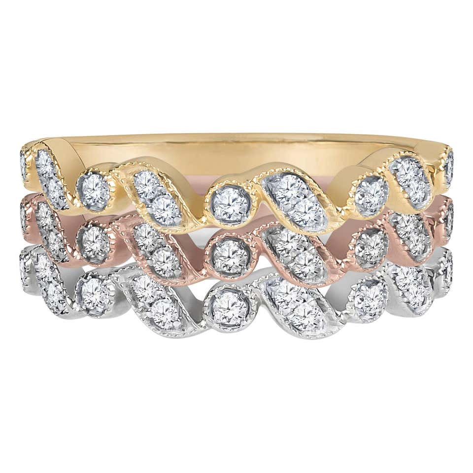 Art Deco Style Scalloped Stackable Rings in 14 Karat Solid Gold with ...