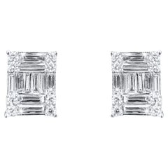 Pendientes de oro blanco de 18 quilates con diamantes talla princesa ilusión