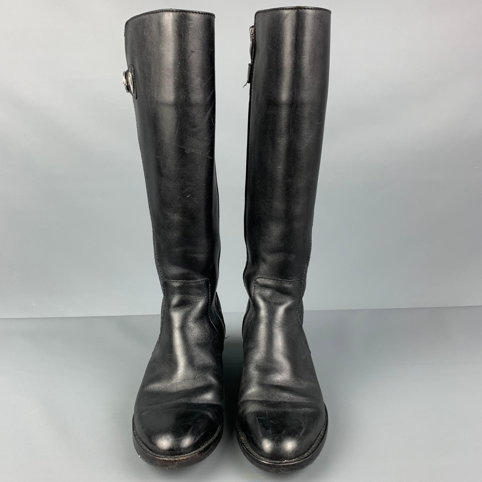 ARIAT Size 7.5 Black Leather Woven Boots In Good Condition In San Francisco, CA
