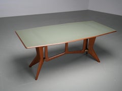 Ariberto Colombo Dining Room Table in Walnut, Glass and Brass, Italy, 1950's