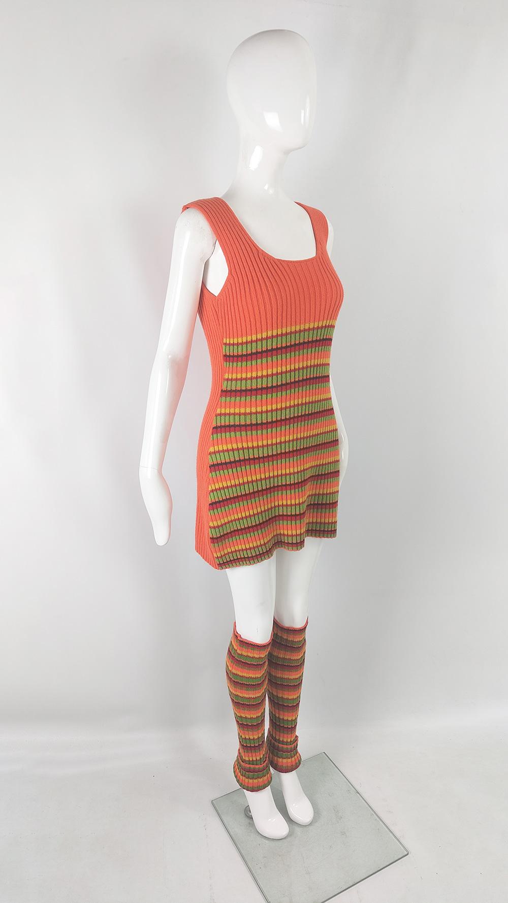 Women's Aridza Bross Vintage Y2K 3 Piece Knit Dress Cardigan & Legwarmers Set, 2000s