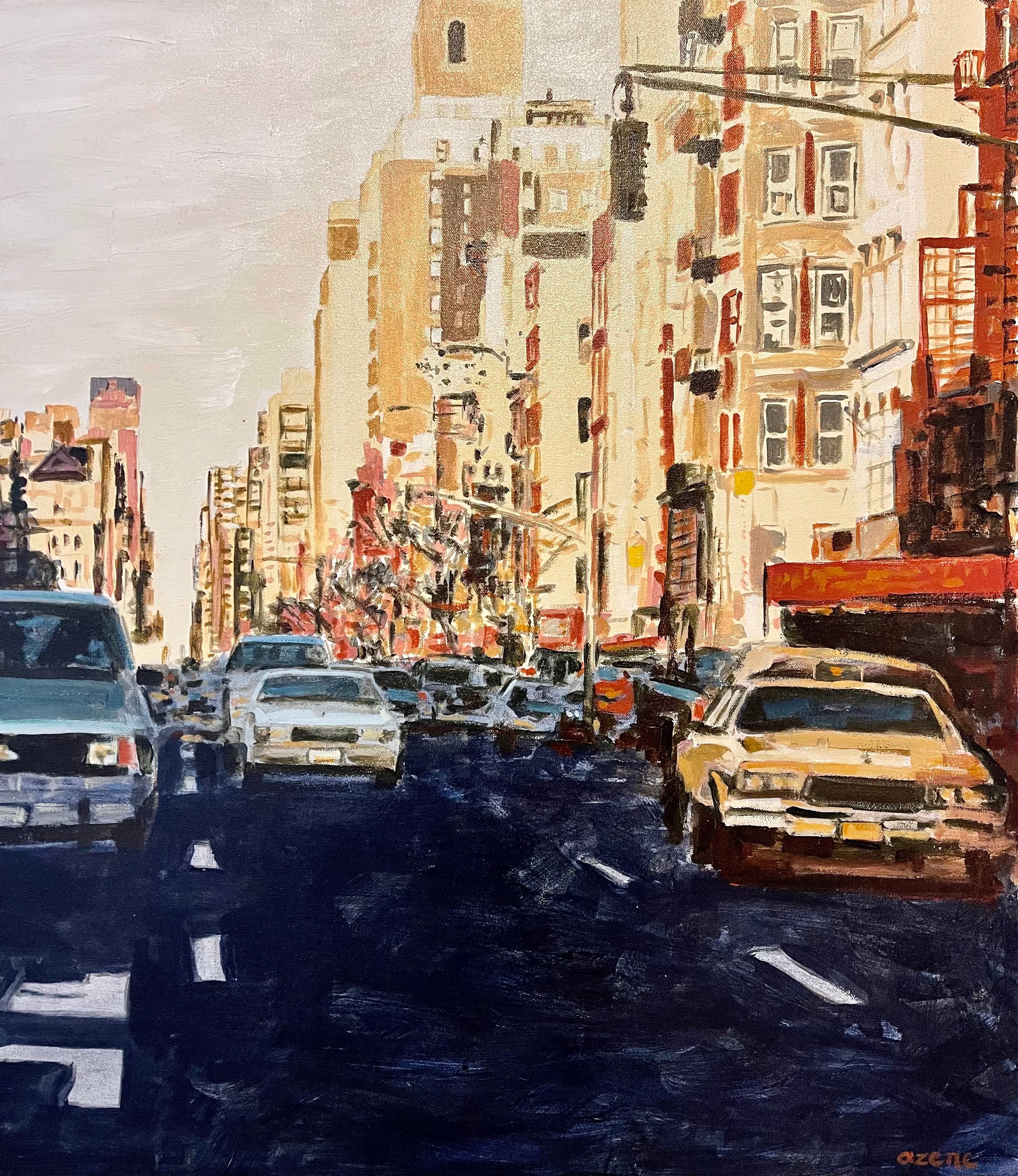 Arie Azene Israeli Photo Realist Oil Painting Manhattan New York Street Scene For Sale 1