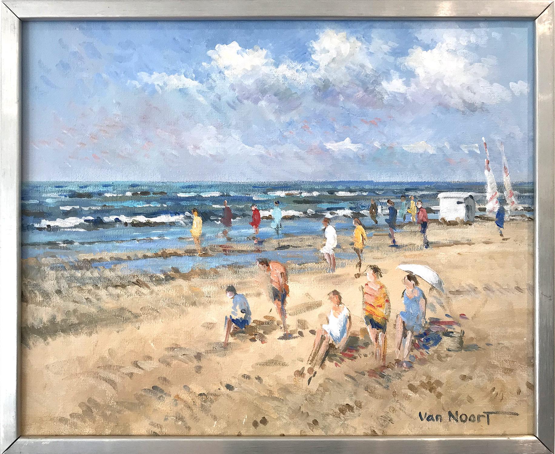 "At the Beach" Impressionistic Oil Painting of Figures in Zandvoort Holland