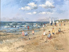 "Beach Scene with Figures" Impressionistic Oil Painting in Zandvoort Holland