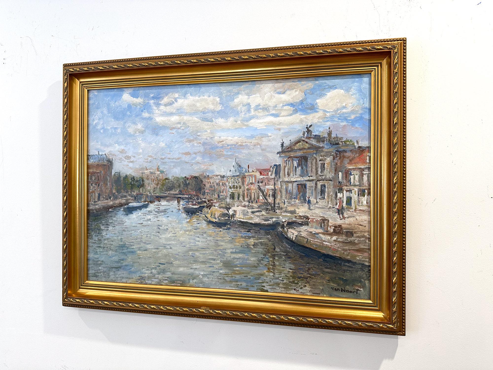 Impressionistisches Ölgemälde auf Leinwand „Spaarne te Haarlem“ von Spaarne te Haarlem, Niederländischer Kanal im Angebot 15