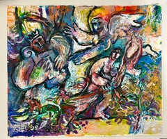 Israeli Judaica Original Painting King David and Angel Polish Artist Arie Dubi