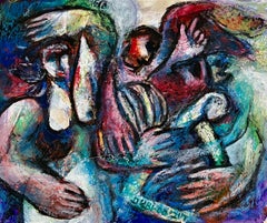 Judaica israelí Pintura original, "Tentación" Danza Artista polaco Arie Dubi