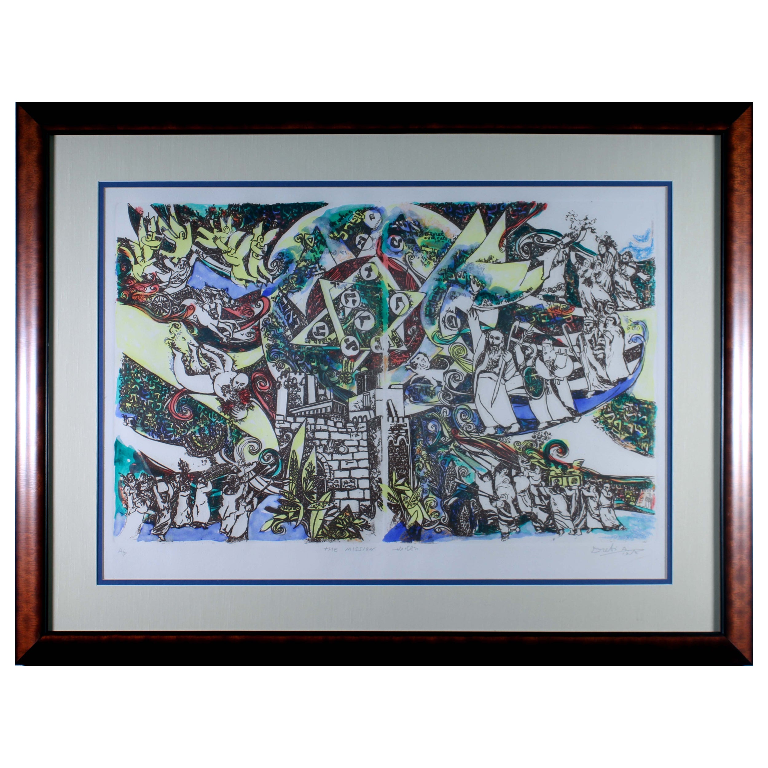 Arie Dubi: „The Mission“, signierte zeitgenössische Judaica-Lithographie AP, gerahmt