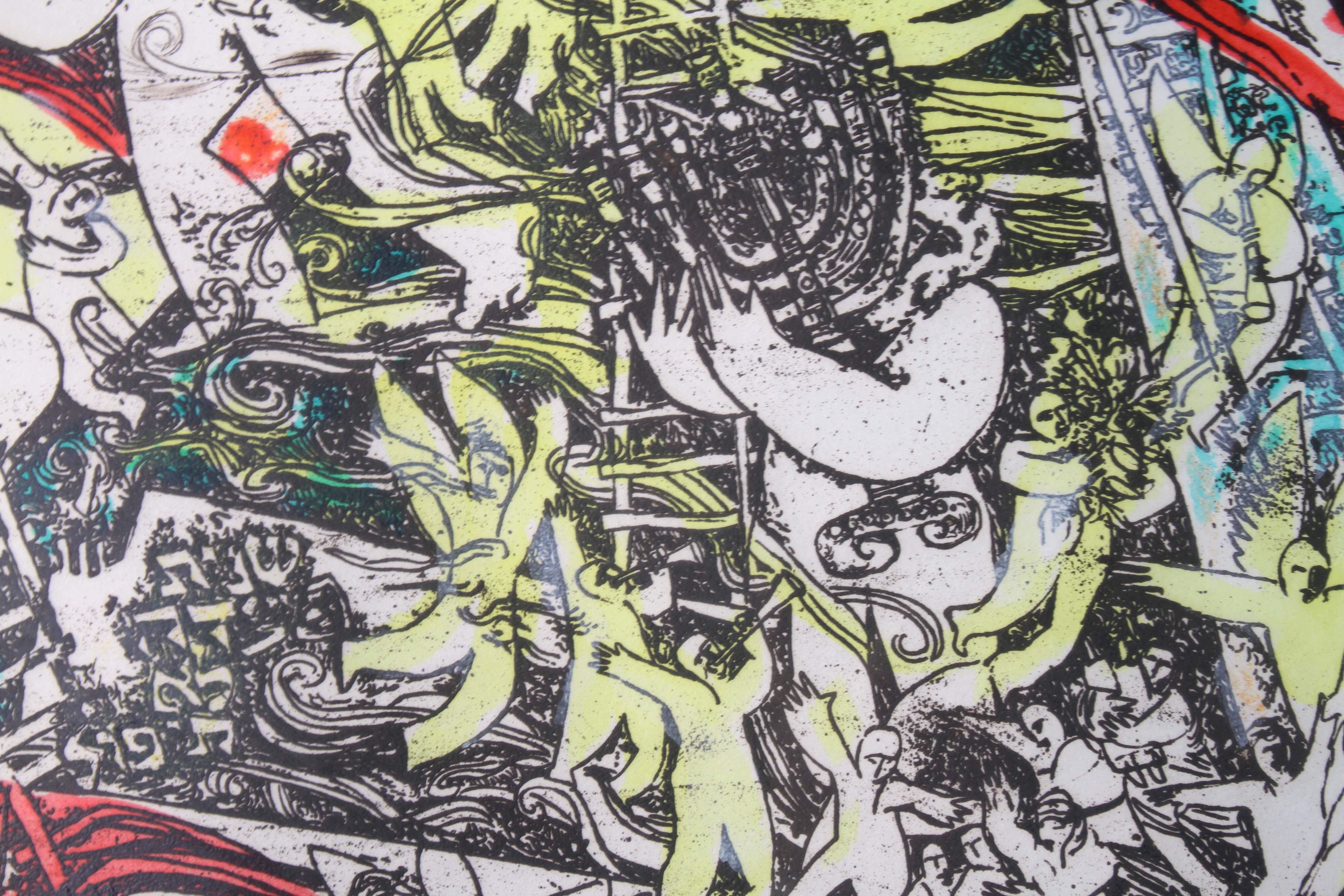 Arie Dubi Under the Wing of God, signierte zeitgenössische Judaica-Lithographie AP, gerahmt im Angebot 1