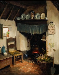 Arie J. Zwart (1903-1981) - Olio incorniciato della metà del XX secolo, Interno del vecchio Brabante