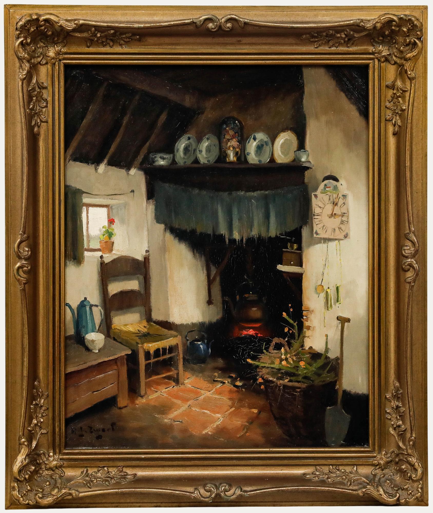 Arie Zwart Interior Painting - Arie J. Zwart (1903-1981) - Framed Mid 20th Century Oil, Old Brabant Interior