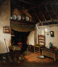 Arie Zwart (1903-1981) - Olio del XX secolo incorniciato, Interno di fattoria