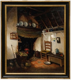 Arie Zwart (1903-1981) - Olio del XX secolo incorniciato, Interno di fattoria